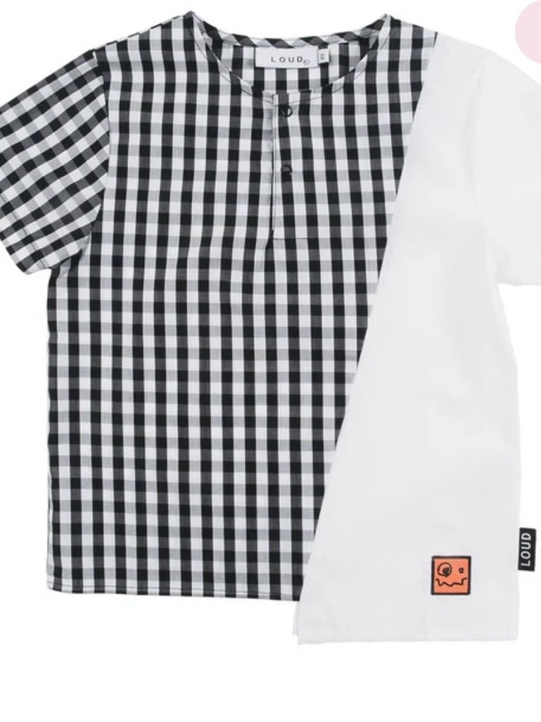 Black & White Gingham Split Kids Tee